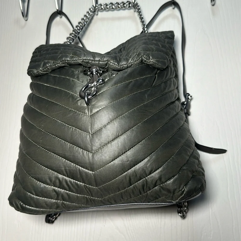 Rebecca Minkoff Edie Quilted Leather Backpack - Seaweed Green - Chain Detail